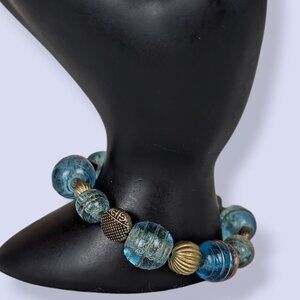 Swirling Blue Glass Stretch Bracelet